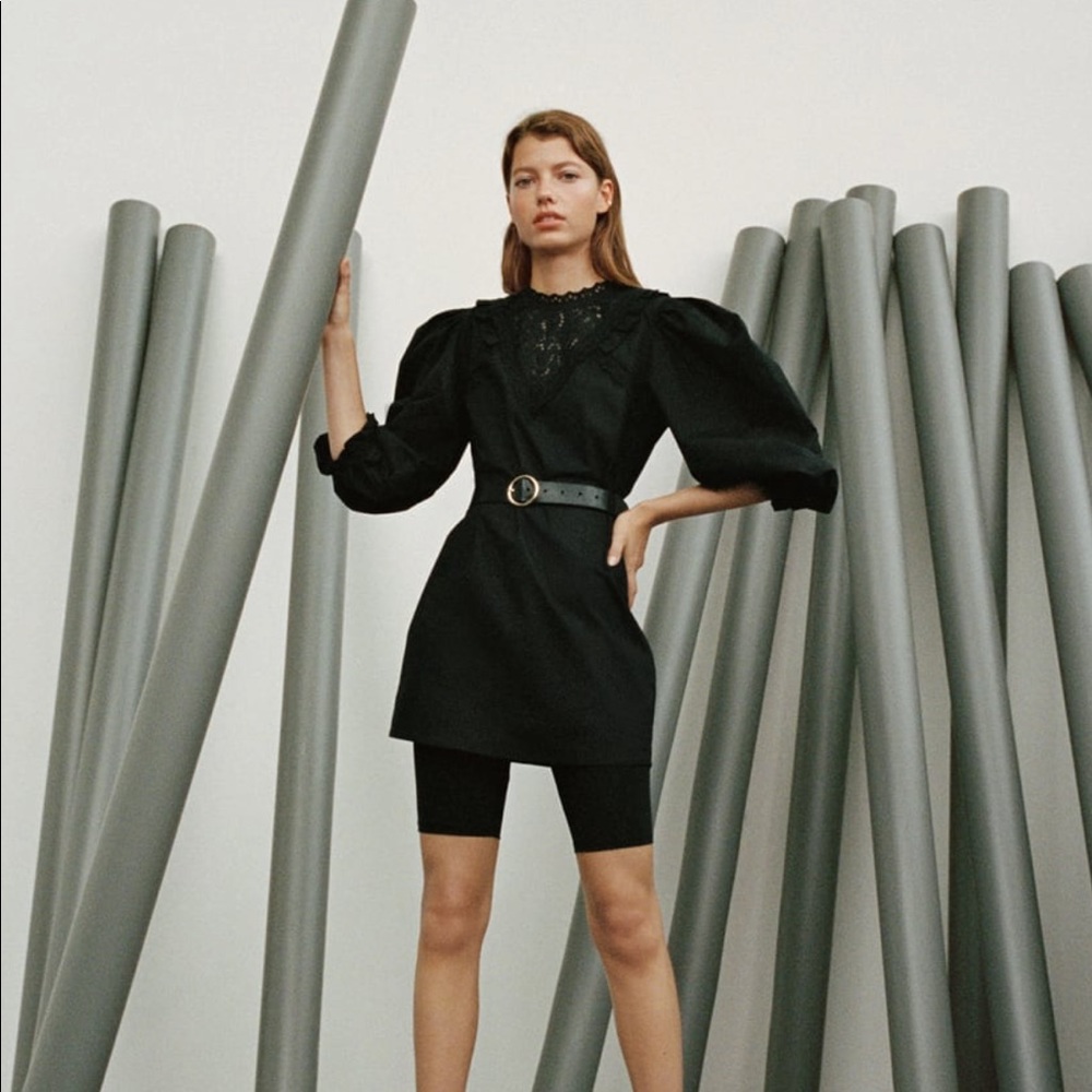 Zara voluminous poplin black mini dress